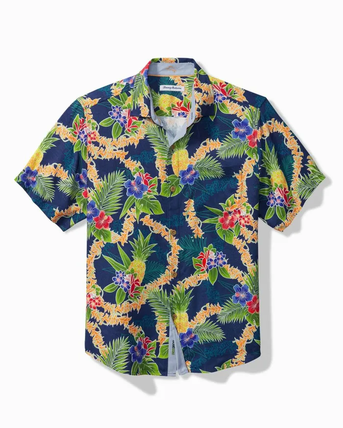 Tommy Bahama Big and Tall Bali Border Silk Camp Shirt Shadow Big and Tall Shirts