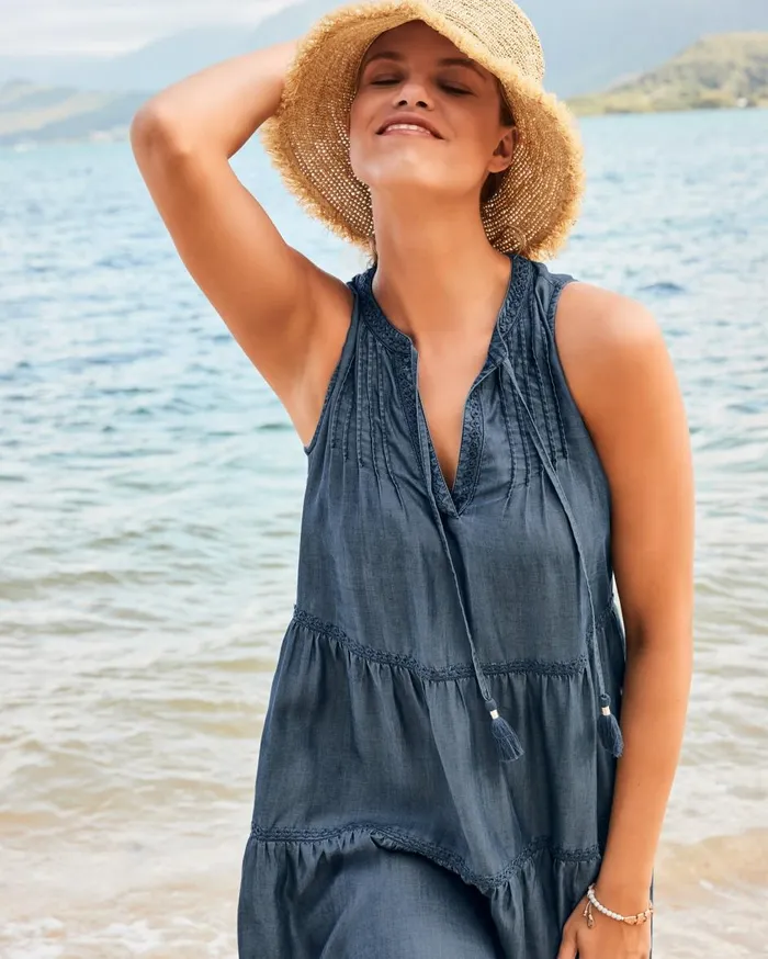 Tommy Bahama Chambray SplitNeck Coverup Dress Chambray Women Dresses Tommy Bahama Chambray SplitNeck Coverup Dress Chambray Women Dresses