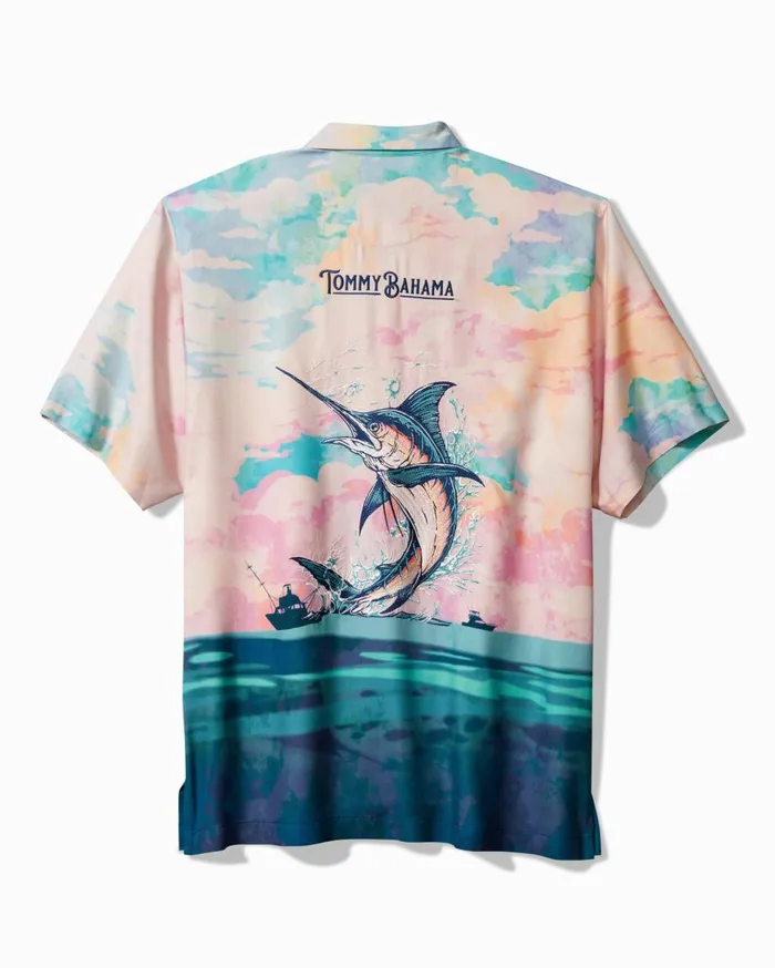Tommy Bahama Collector039s Series 03924 Fin By Me Silk Camp Shirt Infinity Sky Men Shirts