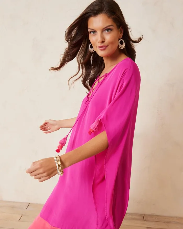 Tommy Bahama Colorblock Beach Caftan Pink Maui Women Dresses