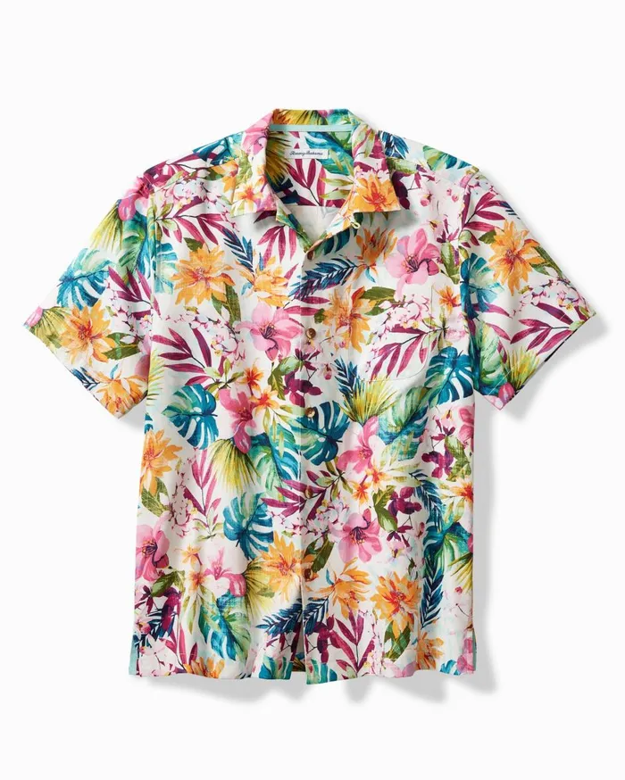 Tommy Bahama Garden Of Hope and Courage IslandZone Camp Shirt Vintage White Men Shirts