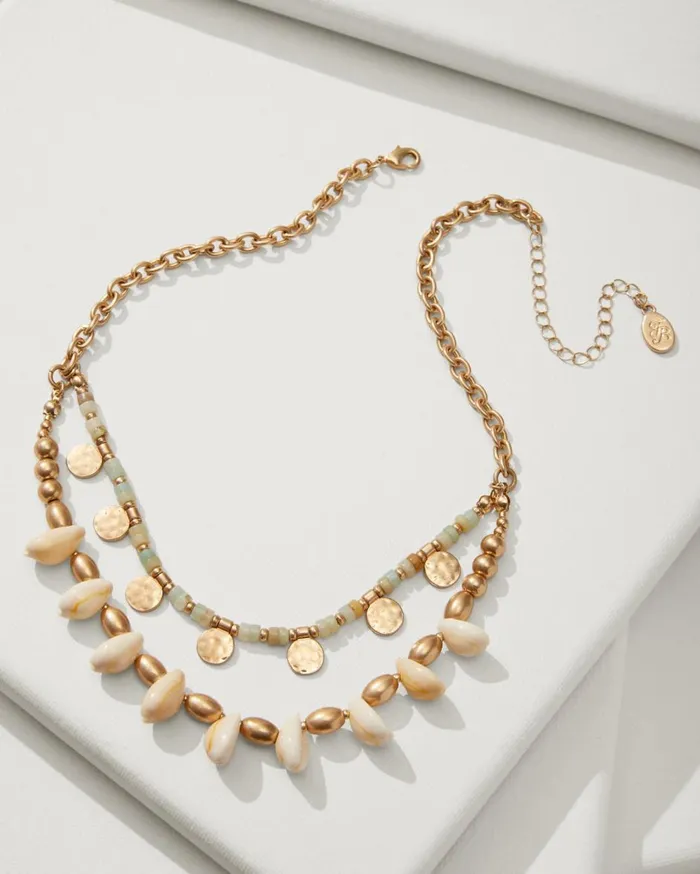 Tommy Bahama Kihei Collection Layered Beaded Shell Necklace Gold Women Jewelry Collections