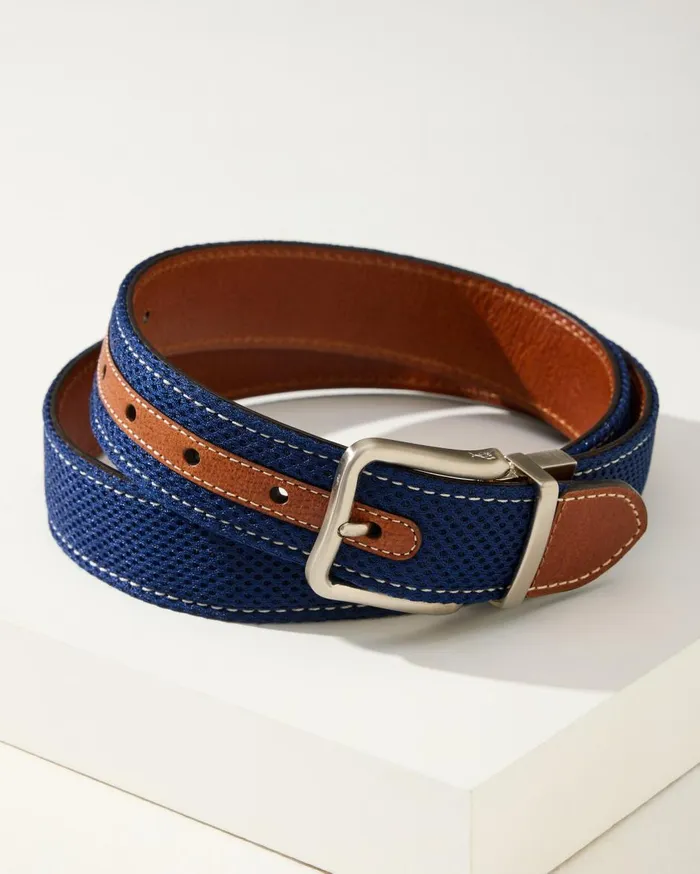 Tommy Bahama Leather Mesh Reversible Performance Belt Navytan Men Belts
