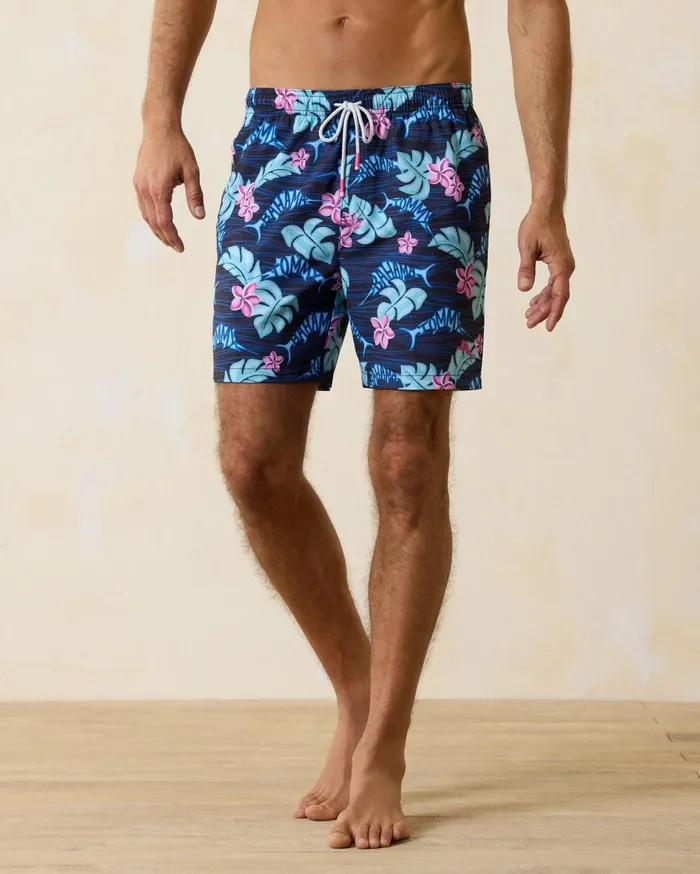 Tommy Bahama Naples Sail Away Geo 6Inch Swim Trunks Curuba Men Swim and Boardshorts
