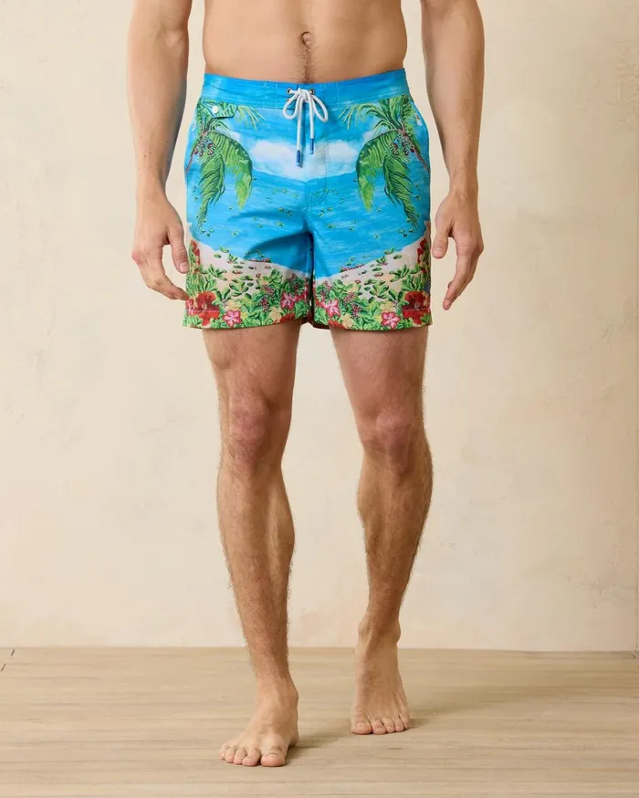 Tommy Bahama Naples Tropic Toss 6Inch Swim Trunks White Men Swim and Boardshorts