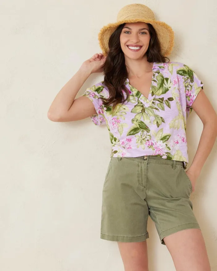 Tommy Bahama Palm Coast Floral Sleeveless IslandZone Polo Plume Women Tops and Shirts