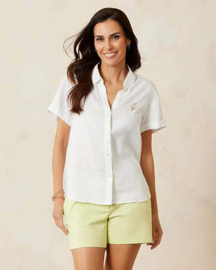 Tommy Bahama Pineapple Paradise Coastalina Linen Camp Shirt White Women Tops and Shirts Tommy Bahama Pineapple Paradise Coastalina Linen Camp Shirt White Women Tops and Shirts