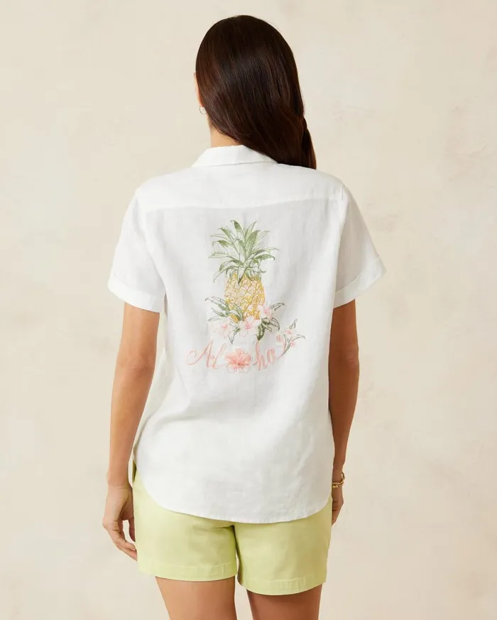 Tommy Bahama Pineapple Paradise Coastalina Linen Camp Shirt White Women Tops and Shirts Tommy Bahama Pineapple Paradise Coastalina Linen Camp Shirt White Women Tops and Shirts