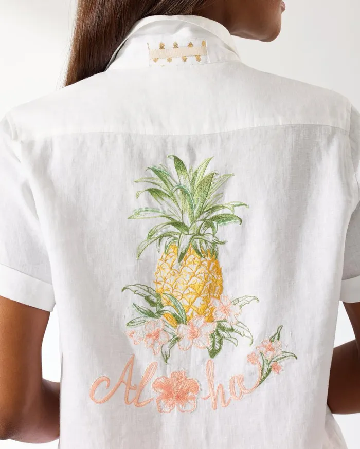 Tommy Bahama Pineapple Paradise Coastalina Linen Camp Shirt White Women Tops and Shirts Tommy Bahama Pineapple Paradise Coastalina Linen Camp Shirt White Women Tops and Shirts