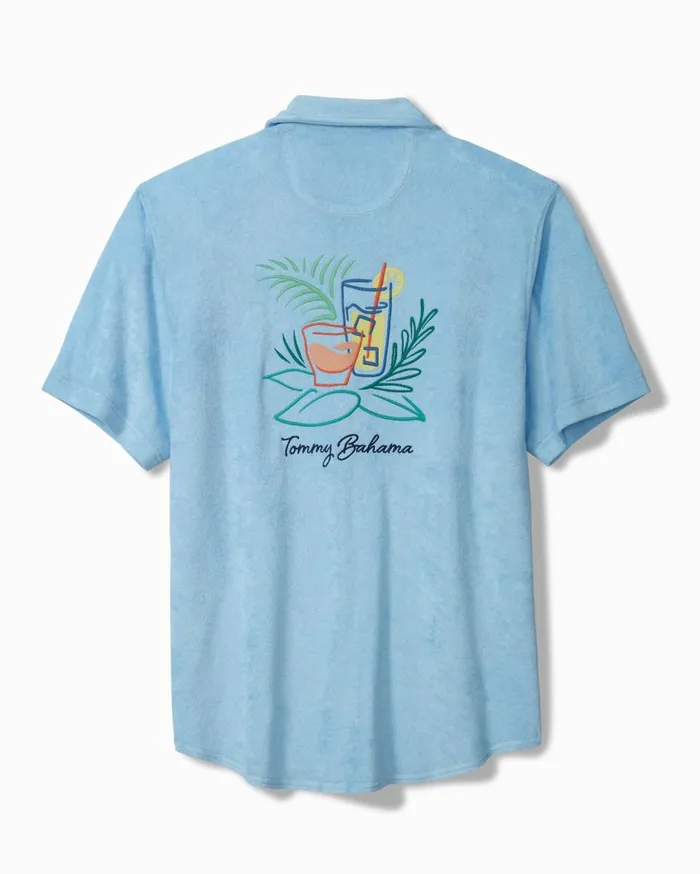 Tommy Bahama Poolside Terry Chaser Knit Camp Chambray Blue Men Shirts