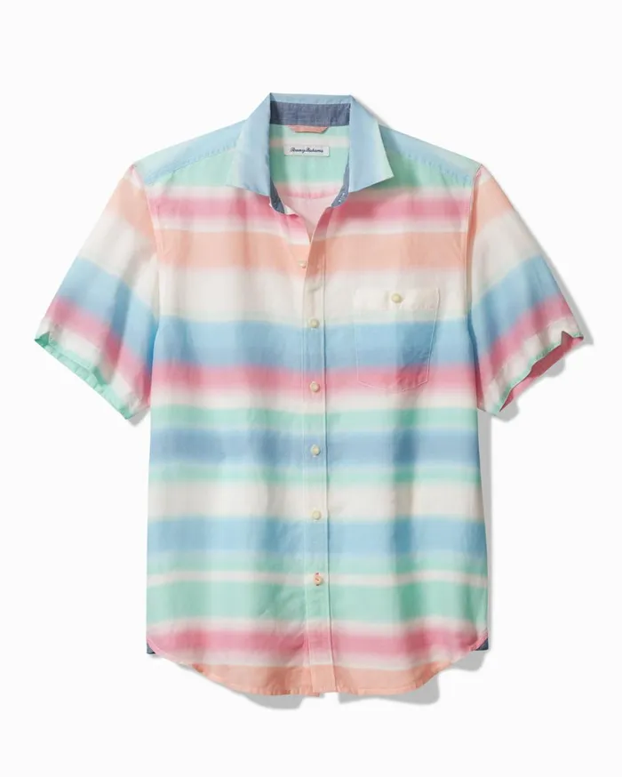 Tommy Bahama Sand LinenBlend Hazy Tides ShortSleeve Shirt Horizon Blue Men Shirts