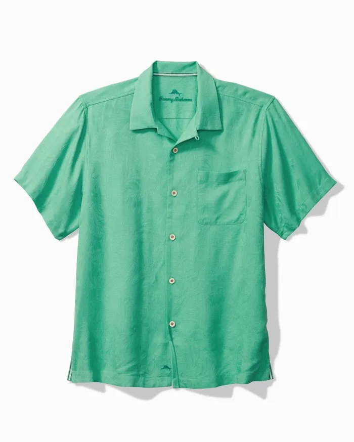 Tommy Bahama Tropic Isles Silk Camp Shirt Aqua Aloha Men Shirts