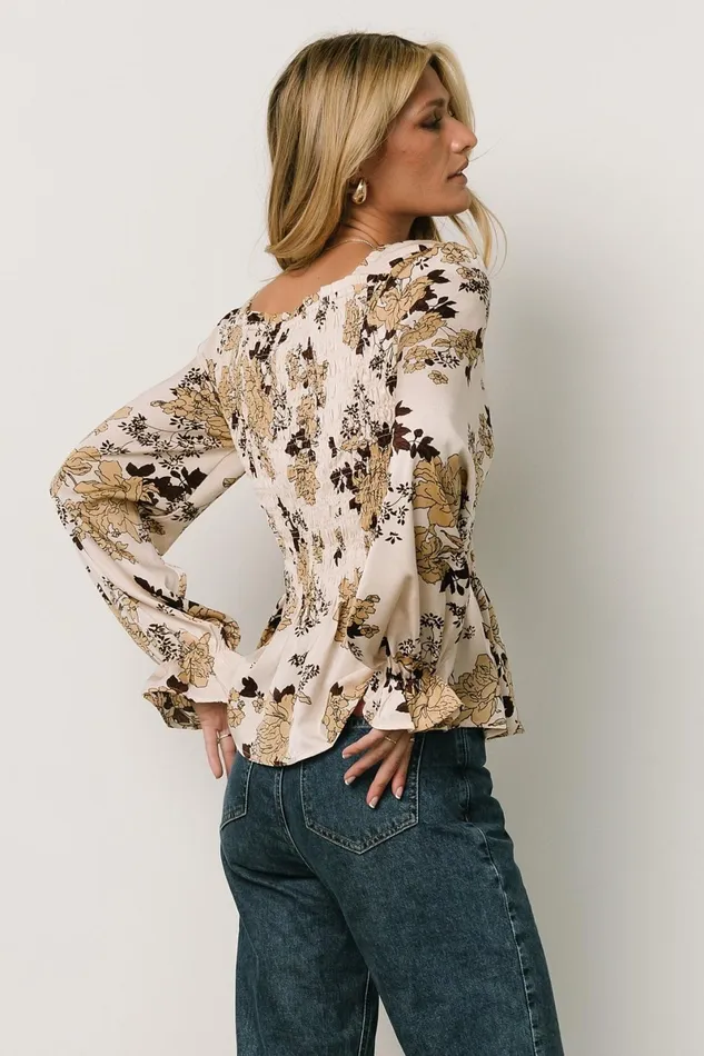 Topanga Smocked Top Taupe Floral Women Baltic Born Blouses Shirts Topanga Smocked Top Taupe Floral Women Baltic Born Blouses Shirts