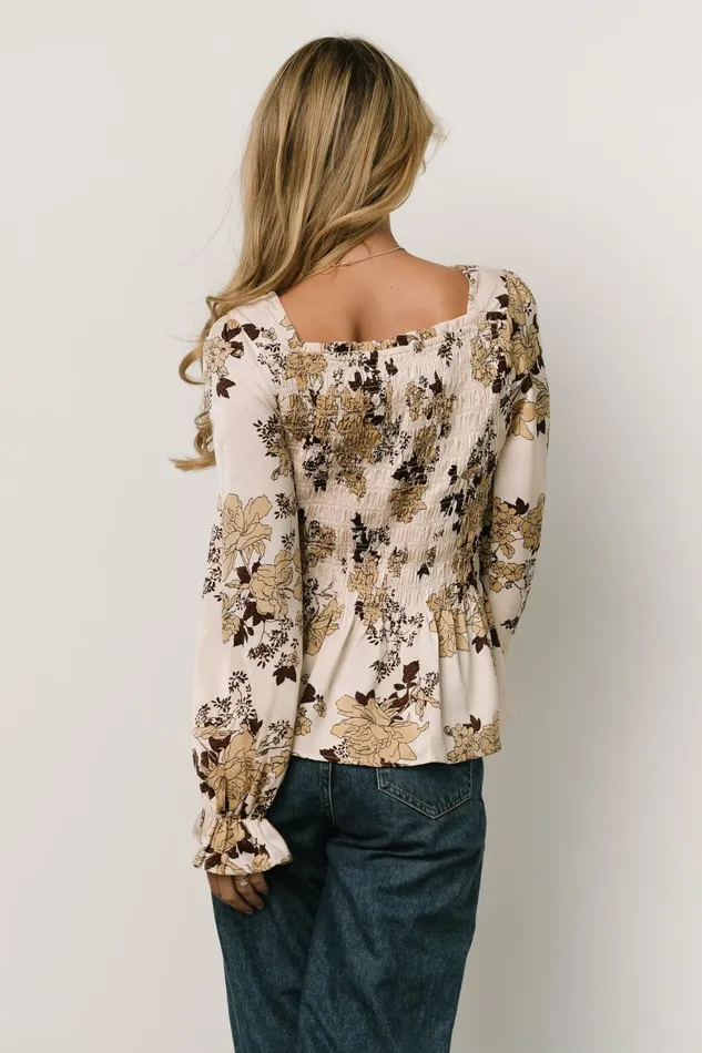 Topanga Smocked Top Taupe Floral Women Baltic Born Blouses Shirts Topanga Smocked Top Taupe Floral Women Baltic Born Blouses Shirts
