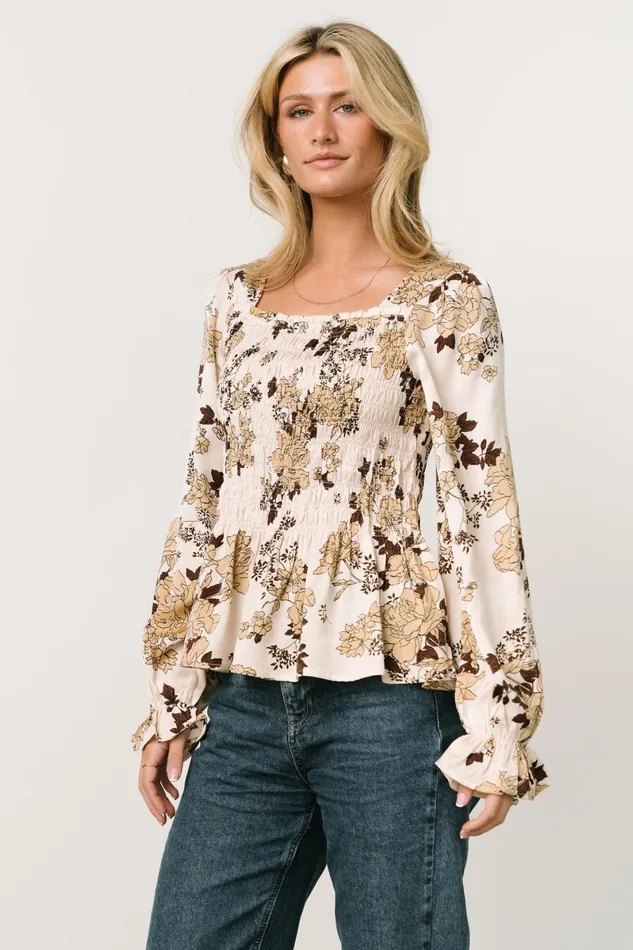 Topanga Smocked Top Taupe Floral Women Baltic Born Blouses Shirts Topanga Smocked Top Taupe Floral Women Baltic Born Blouses Shirts