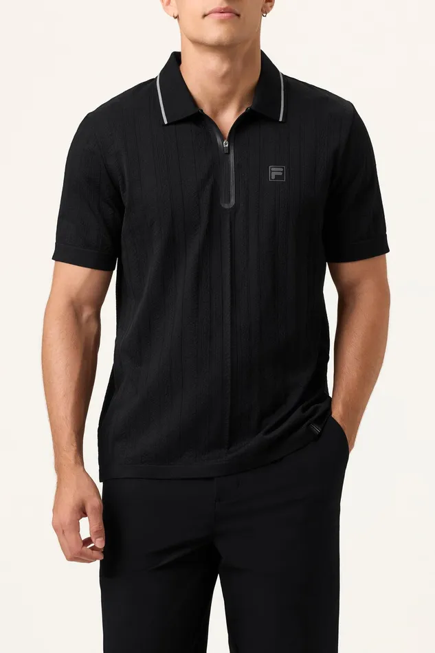 Tops and TShirts Men Fila Challenger Cable Zip Polo 001 Black Tops and TShirts Men Fila Challenger Cable Zip Polo 001 Black