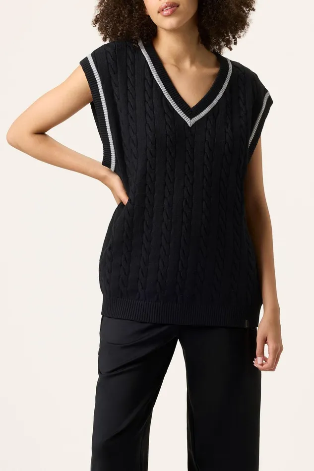 Tops and TShirts Women Fila Baseline Cable Knit Vest 002 Blackultimate Gray Tops and TShirts Women Fila Baseline Cable Knit Vest 002 Blackultimate Gray