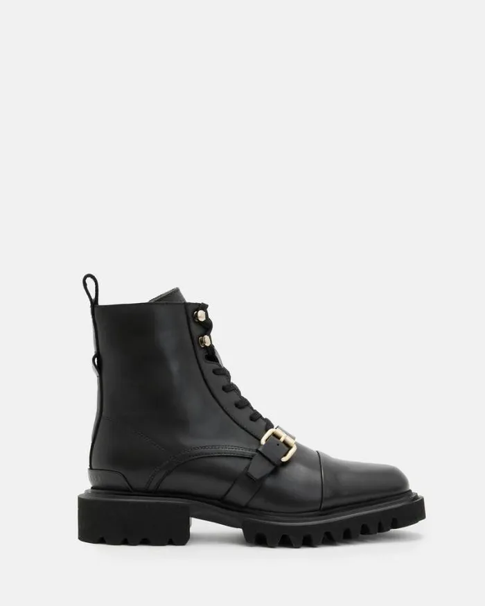 Tori Leather Boots Blackwarm Brass Women AllSaints Shoes and Boots