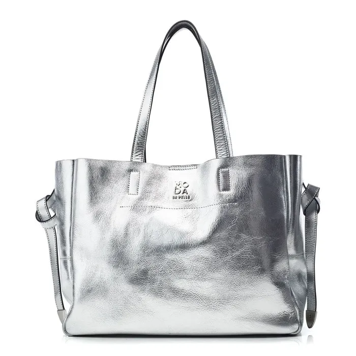 Tote Bags Women Moda In Pelle Indiana Bag Silver Leather