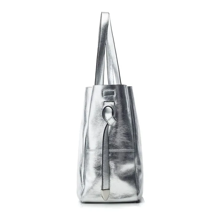Tote Bags Women Moda In Pelle Indiana Bag Silver Leather