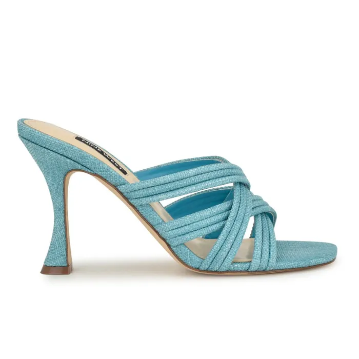 Tracee Heeled Slide Sandals Medium Blue Women Nine West Dress