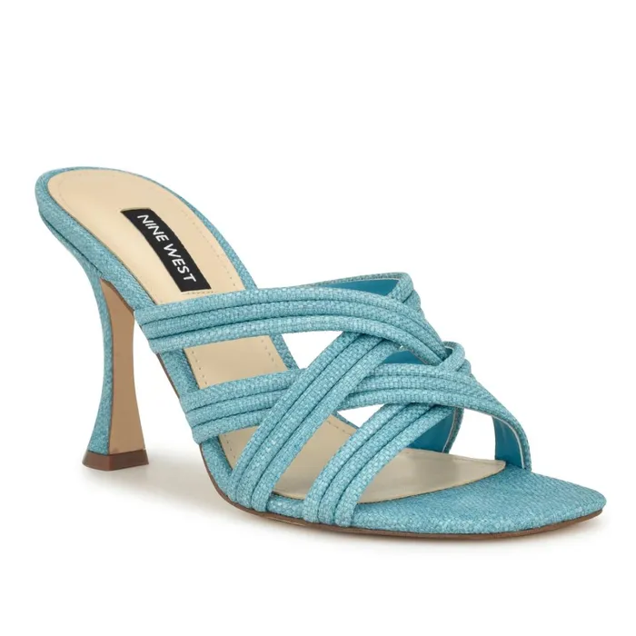 Tracee Heeled Slide Sandals Medium Blue Women Nine West Dress Tracee Heeled Slide Sandals Medium Blue Women Nine West Dress