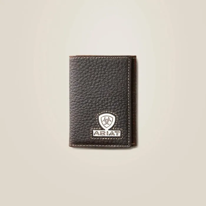 Trifold Wallet Stacked Logo Brown Rowdy Men Ariat Bags and Wallets