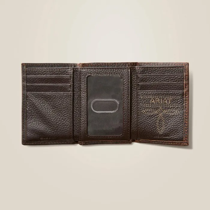 Trifold Wallet Stacked Logo Brown Rowdy Men Ariat Bags and Wallets