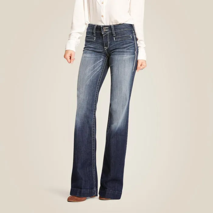 Trouser Mid Rise Stretch Entwined Wide Leg Jean Marine Women Ariat Denim