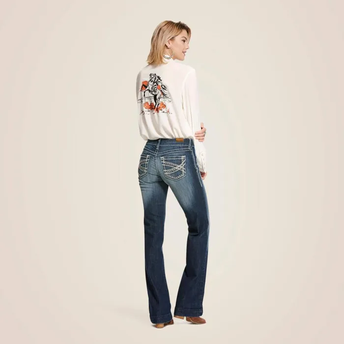 Trouser Mid Rise Stretch Entwined Wide Leg Jean Marine Women Ariat Denim Trouser Mid Rise Stretch Entwined Wide Leg Jean Marine Women Ariat Denim