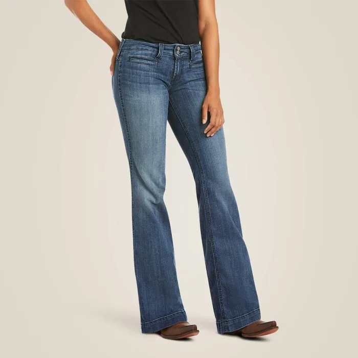 Trouser Mid Rise Stretch Outseam Ella Wide Leg Jean Bluebell Women Ariat Denim