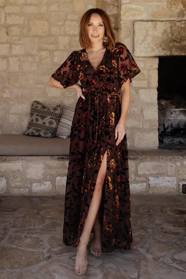 Uma Velvet Maxi Dress Clove Amber Floral Women Baltic Born Wedding Guest