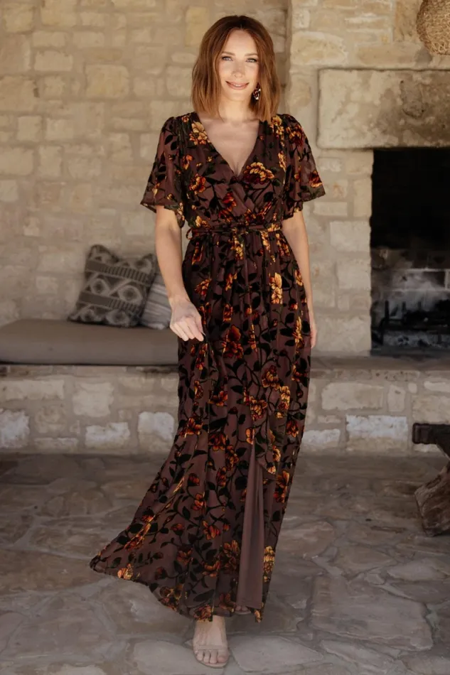 Uma Velvet Maxi Dress Clove Amber Floral Women Baltic Born Wedding Guest