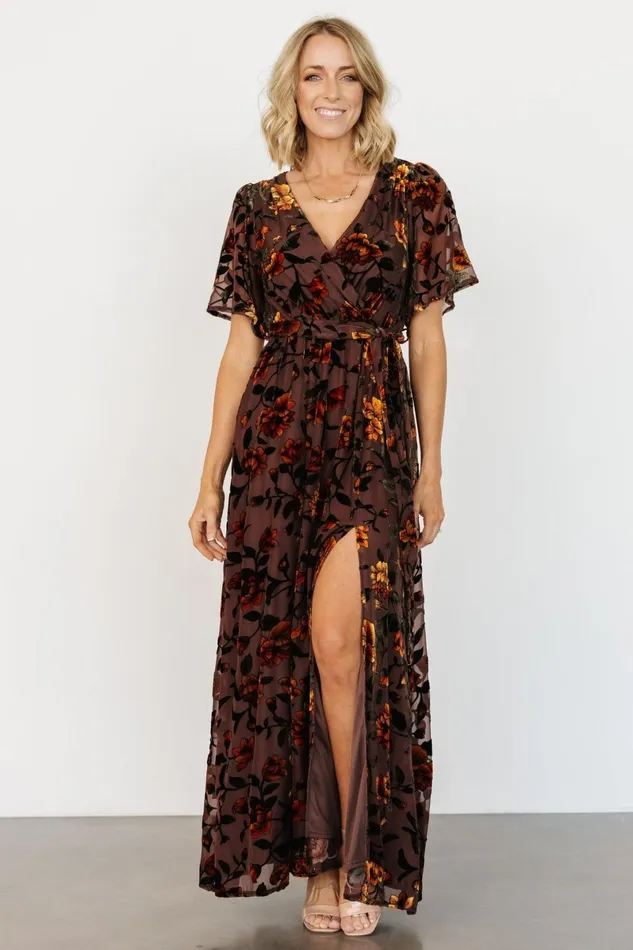 Uma Velvet Maxi Dress Clove Amber Floral Women Baltic Born Wedding Guest