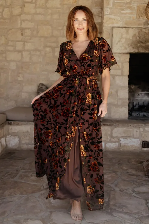 Uma Velvet Maxi Dress Clove Amber Floral Women Baltic Born Wedding Guest