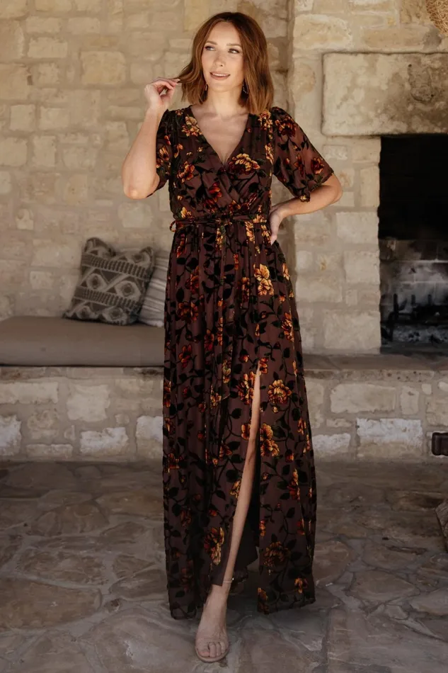 Uma Velvet Maxi Dress Clove Amber Floral Women Baltic Born Wedding Guest