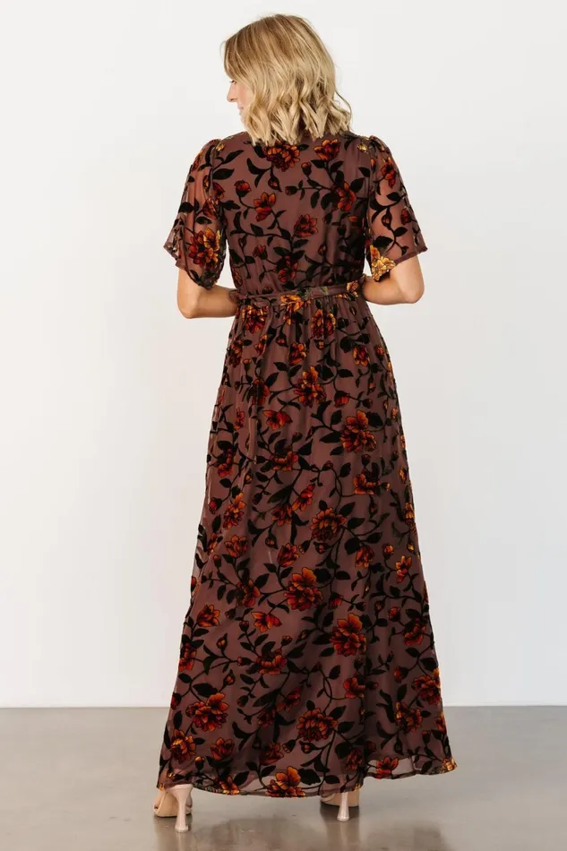 Uma Velvet Maxi Dress Clove Amber Floral Women Baltic Born Wedding Guest