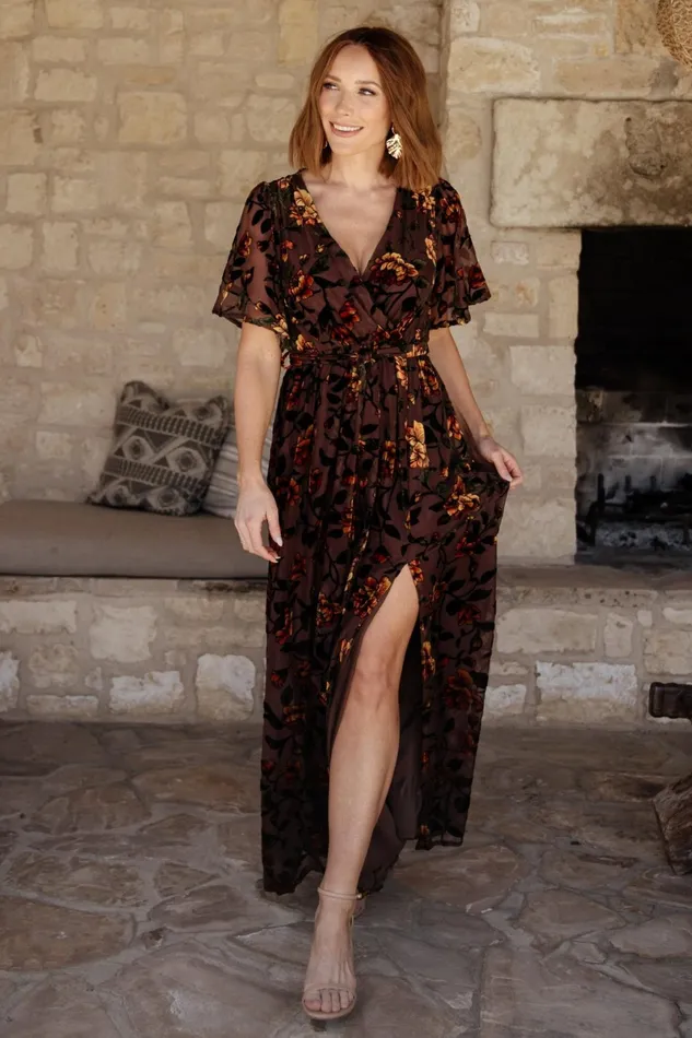 Uma Velvet Maxi Dress Clove Amber Floral Women Baltic Born Wedding Guest