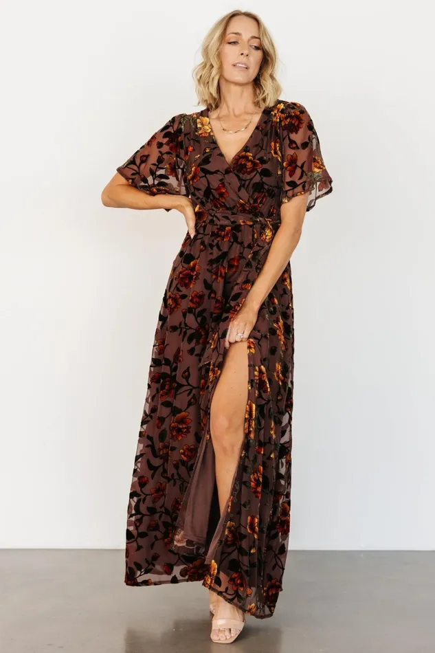 Uma Velvet Maxi Dress Clove Amber Floral Women Baltic Born Wedding Guest