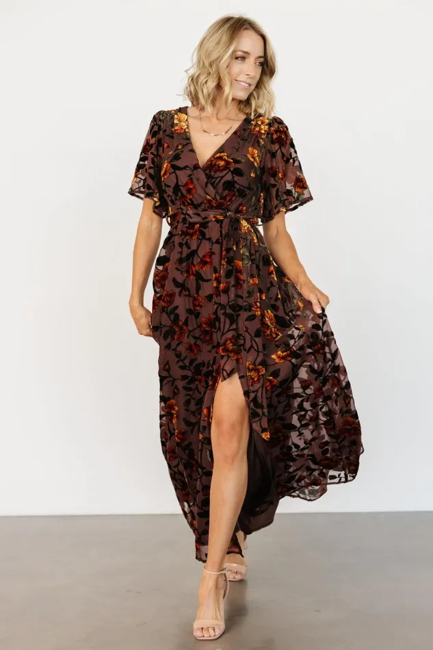 Uma Velvet Maxi Dress Clove Amber Floral Women Baltic Born Wedding Guest
