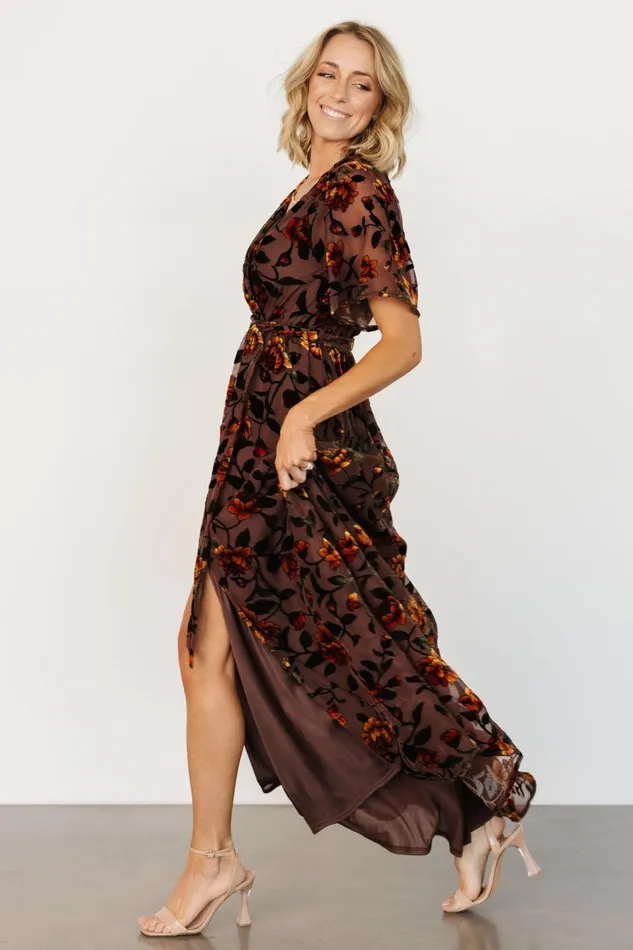 Uma Velvet Maxi Dress Clove Amber Floral Women Baltic Born Wedding Guest