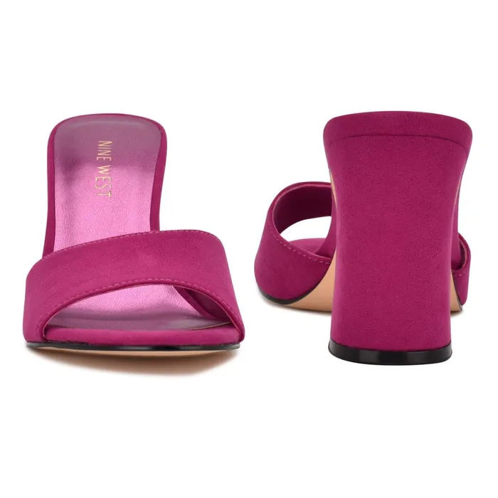 Unah Heeled Slide Sandals Dark Pink Suede Women Nine West Dress Unah Heeled Slide Sandals Dark Pink Suede Women Nine West Dress