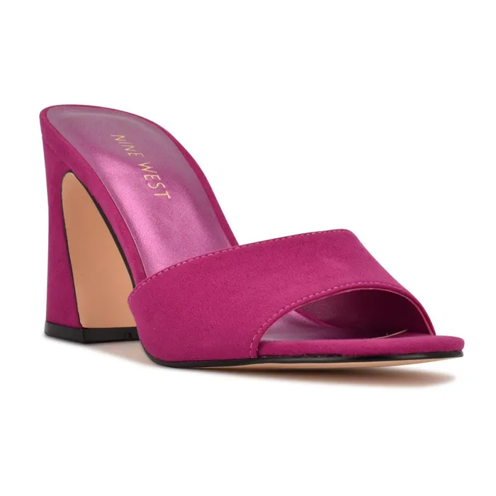 Unah Heeled Slide Sandals Dark Pink Suede Women Nine West Mid Heels Unah Heeled Slide Sandals Dark Pink Suede Women Nine West Mid Heels