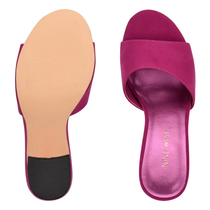 Unah Heeled Slide Sandals Dark Pink Suede Women Nine West Mid Heels Unah Heeled Slide Sandals Dark Pink Suede Women Nine West Mid Heels