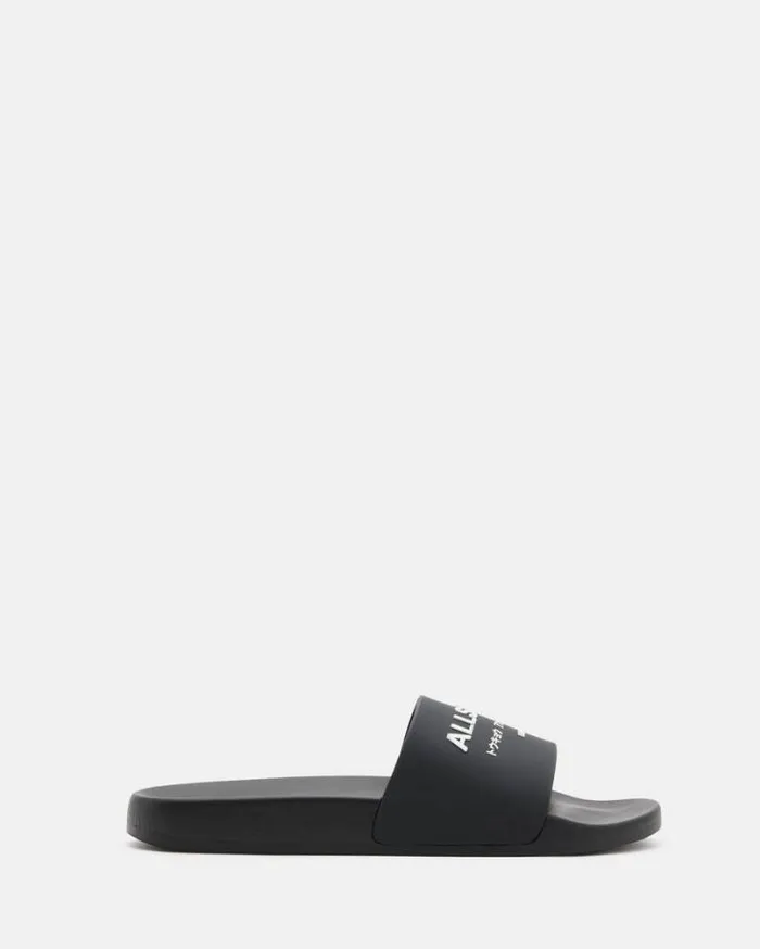 Underground Logo Slip On Slides Black Men AllSaints Swimwear and Beachwear