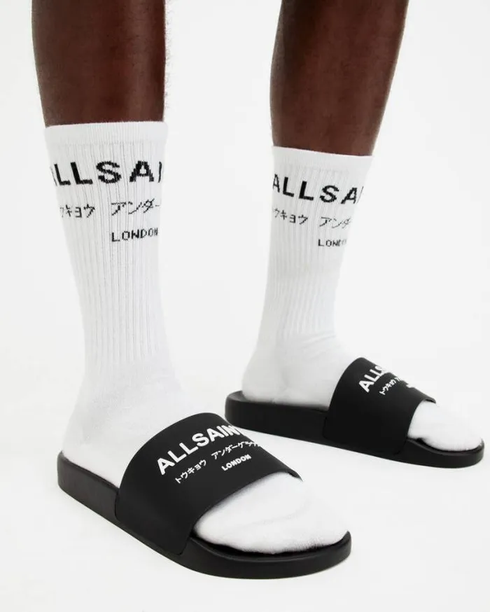 Underground Logo Slip On Slides Black Men AllSaints Swimwear and Beachwear