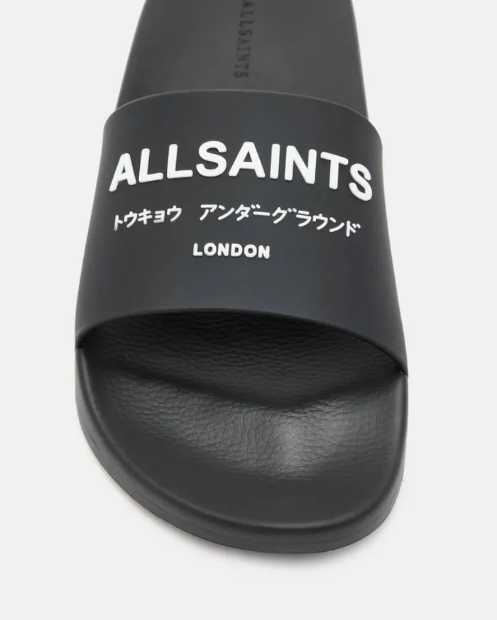 Underground Logo Slip On Slides Black Men AllSaints Swimwear and Beachwear