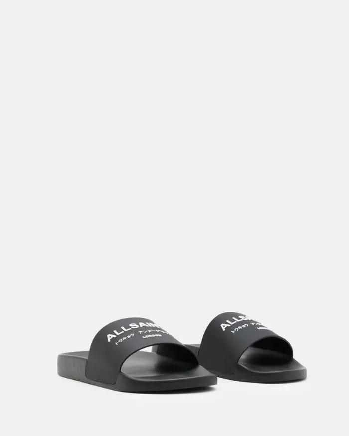 Underground Logo Slip On Slides Black Men AllSaints Swimwear and Beachwear