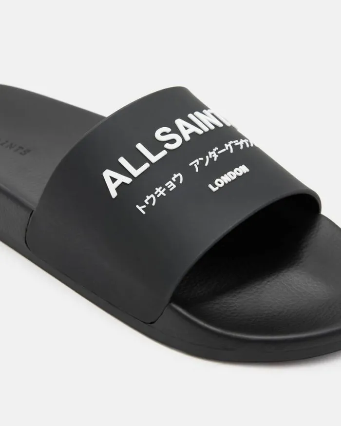 Underground Logo Slip On Slides Black Men AllSaints Swimwear and Beachwear