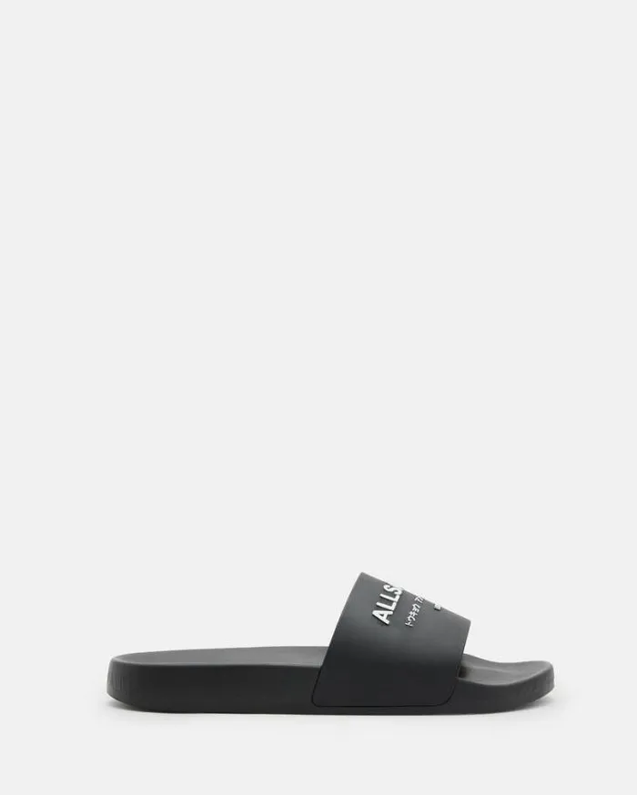 Underground Logo Slip On Slides Black Women AllSaints Swimwear and Beachwear